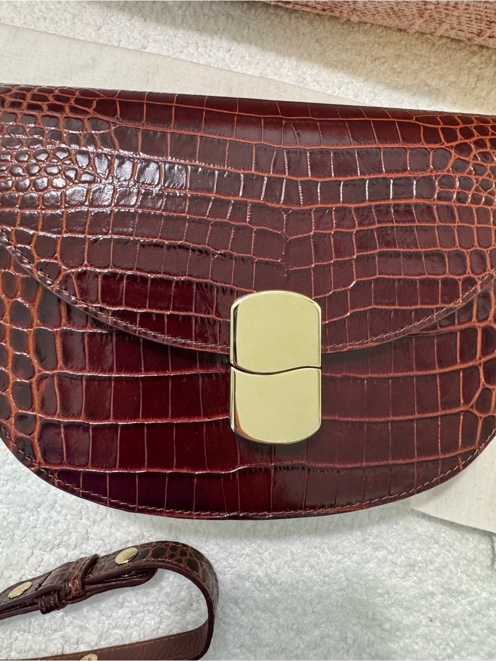 Sezane Claude Bag Chocolate Crocodile Print crossbody - Picture 2 of 8